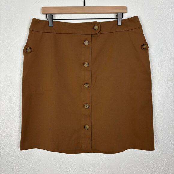 J. Jill Brown Button Front Ponte Skirt Size Large - Picture 2 of 5